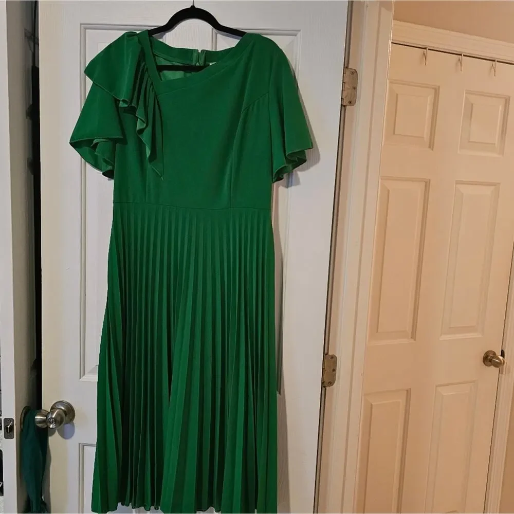Aomei Green Midi Dress Size 2XL Pleated Flowy Plus Size Dress - Picture 1 of 7